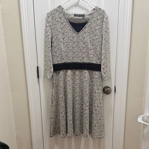 Black and Cream V-Neck Fit & Flare Dress